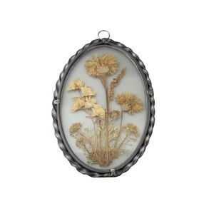 Vintage Lasting Impressions Pressed Flower Wall Hanging  Silver Oval Botanical